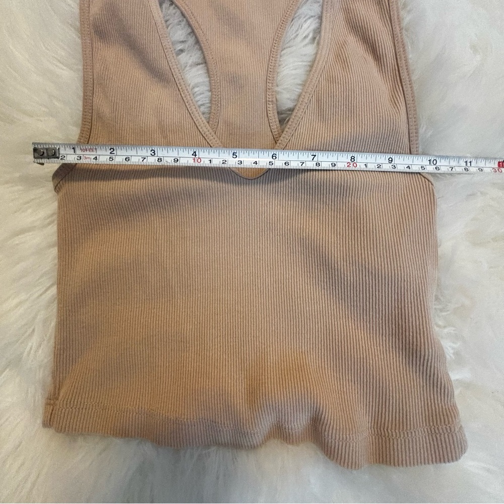 Zara Beige Ribbed Deep V Racerback Tank Top - Picture 4 of 4